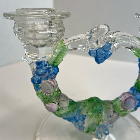 VTG MCM Indiana Glass Garland Grapevine Double Taper Candlestick Holder Superb! - Picture 6 of 11